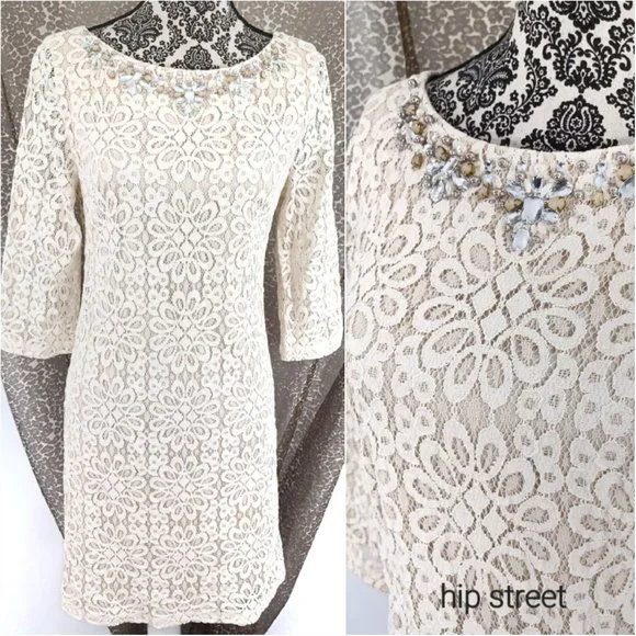 Jessica Howard | Dresses | Jessica Howard Jewel Pearl Neck Stretch Lace  Shift Party Dress | Poshmark